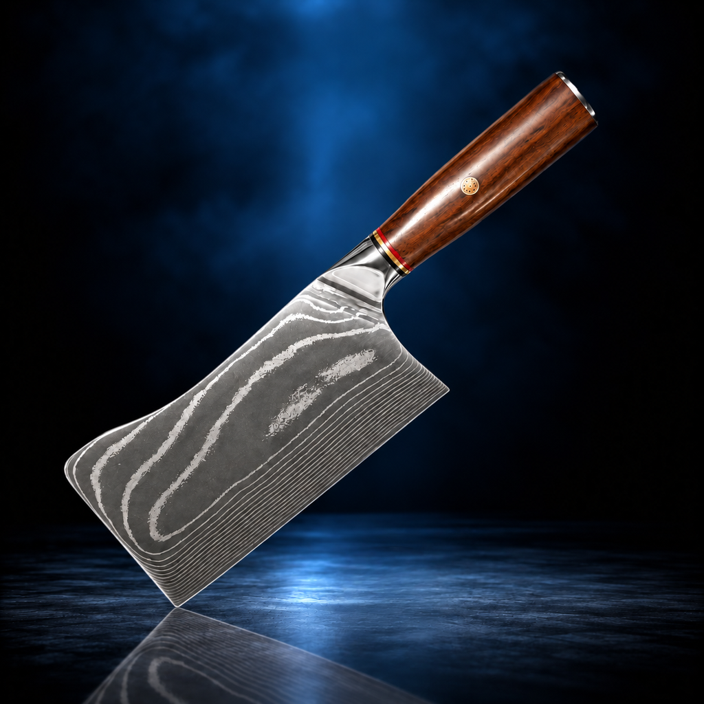 Soruken Kuro Damascus Wide-Blade Kitchen Knife – Wood Handle