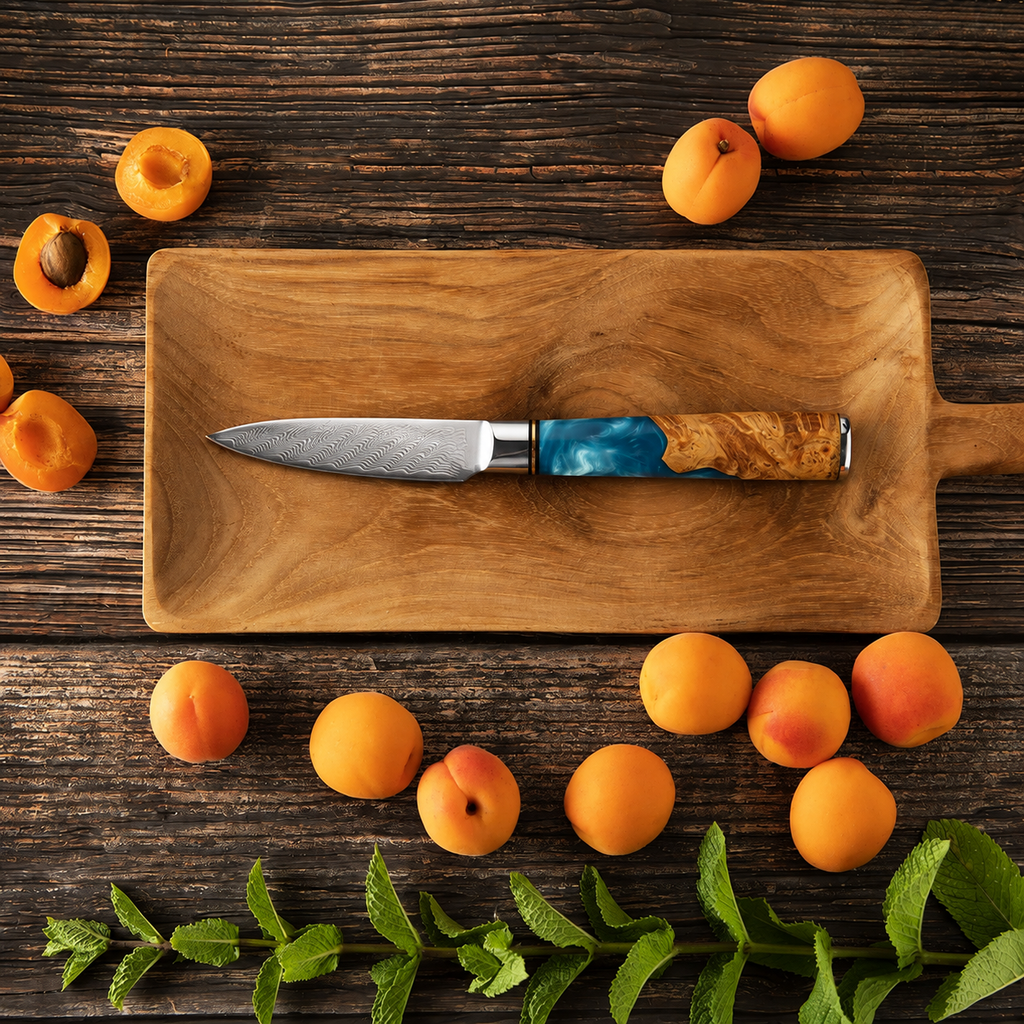 Soruken Nami 5-Piece Damascus Kitchen Knife Set – Burlwood & Blue Resin Handles
