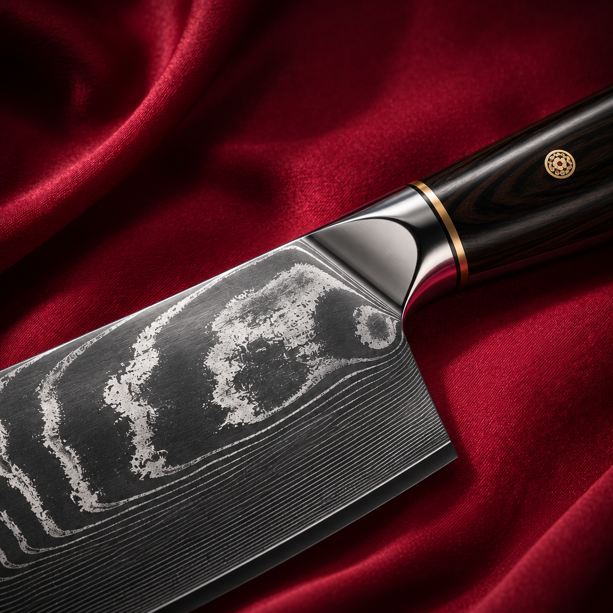 Soruken Kuro Damascus Cleaver Knife – Wide Blade, Wood Handle