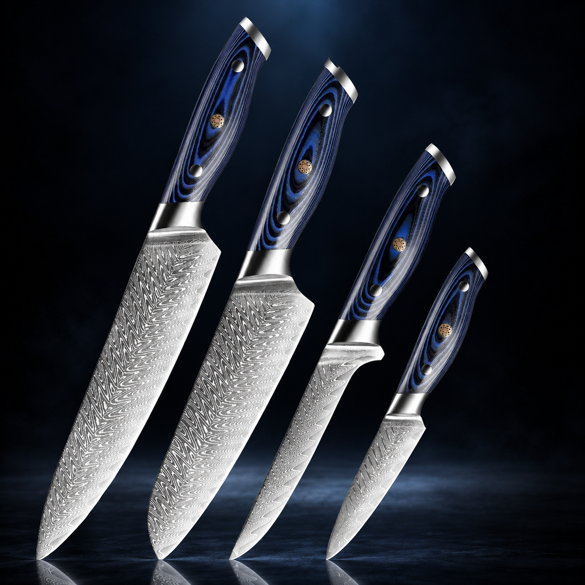 Soruken Sumi 4-Piece Damascus Kitchen Knife Set – G10 Handles