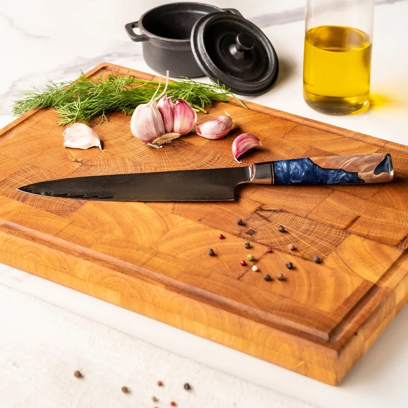 Why choose the Soruken Nami Damascus Chef Knife – Burlwood & Blue Resin Handle?